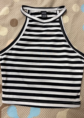 Çizgili Siyah Kolsuz Crop Top - Görsel 2