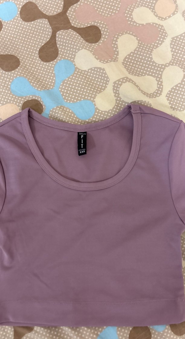 Mor Kısa Kollu Crop Top - Görsel 2