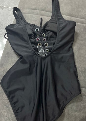 34 Beden Çok Renkli Bağcıklı Siyah Strappy Mayo
