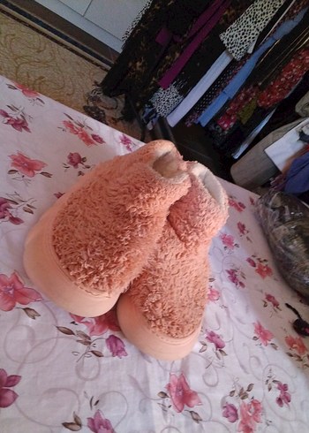 39 Beden pembe Renk Kız Çocukları İçin Pembe Kürklü Ev Terliği