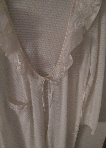 Beyaz V Yaka Midi Keten Kadın Hırka,sabahlik,ev giyim - Görsel 8