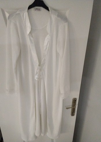 Kadın Uzun Beyaz Salaş sabahlik,simli,ev giyim - Görsel 6
