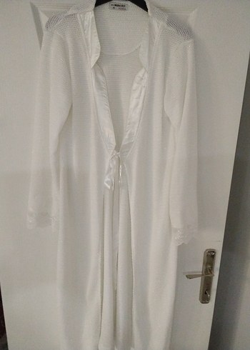 Kadın Uzun Beyaz Salaş sabahlik,simli,ev giyim - Görsel 8