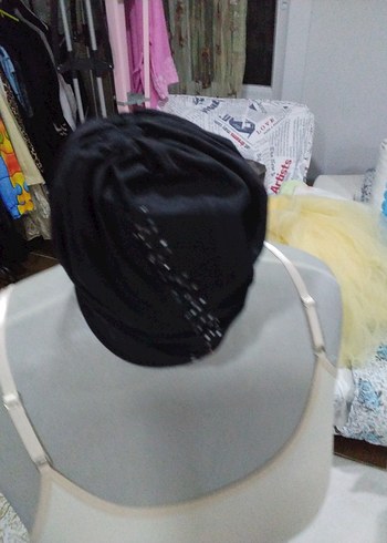 Drapeli Siyah Gotik Kadın bone,tesettur - Görsel 3