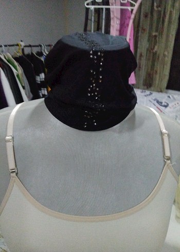 Drapeli Siyah Gotik Kadın bone,tesettur - Görsel 2