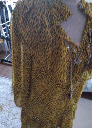 Sarı Leopar Desenli Bohem elbise, Tunik - Görsel 4