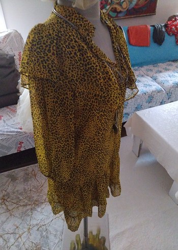 Sarı Leopar Desenli Bohem elbise, Tunik - Görsel 7