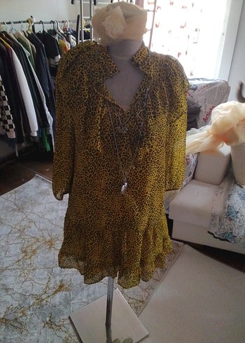 Sarı Leopar Desenli Bohem elbise, Tunik - Görsel 2