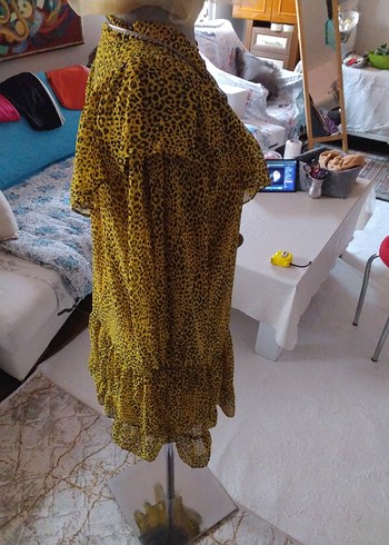 Sarı Leopar Desenli Bohem elbise, Tunik - Görsel 8