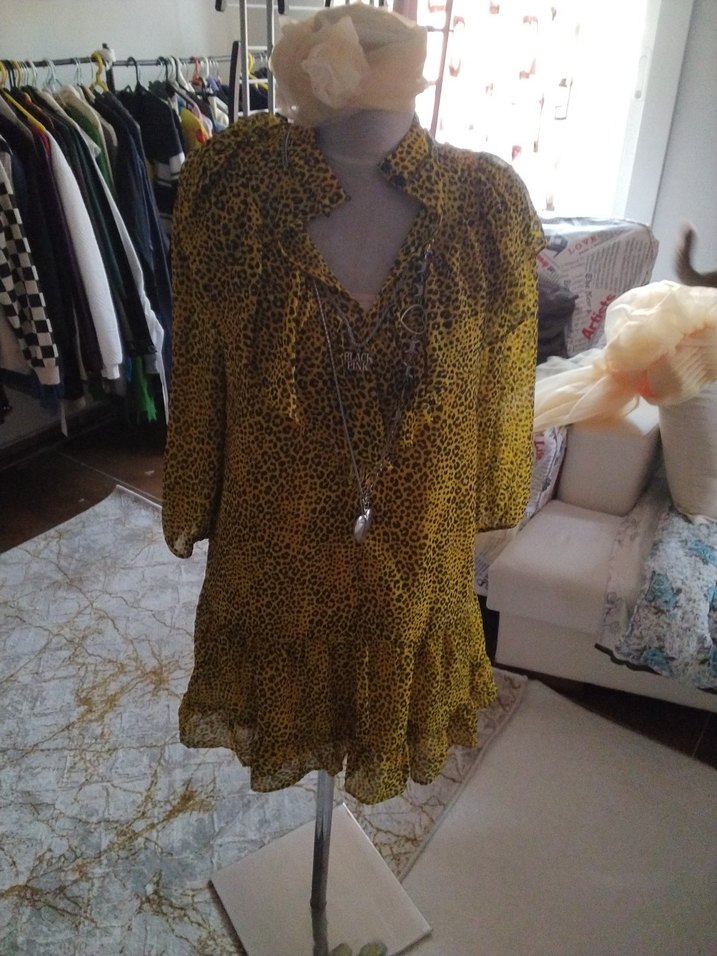 Sarı Leopar Desenli Bohem elbise, Tunik - Görsel 2