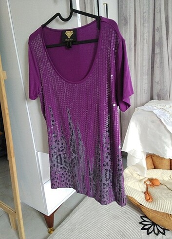 xl Beden Taşlı bluz,pullu bluz,mor bluz
