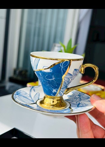 Paçi mavi desenli porselen fincan takımı