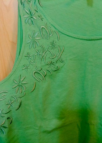 Dantel İşlemeli Turkuaz Kolsuz Bluz - Görsel 3