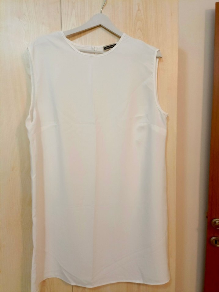 Beyaz, siyah, ben, Kolsuz Saten Bluz - Görsel 2