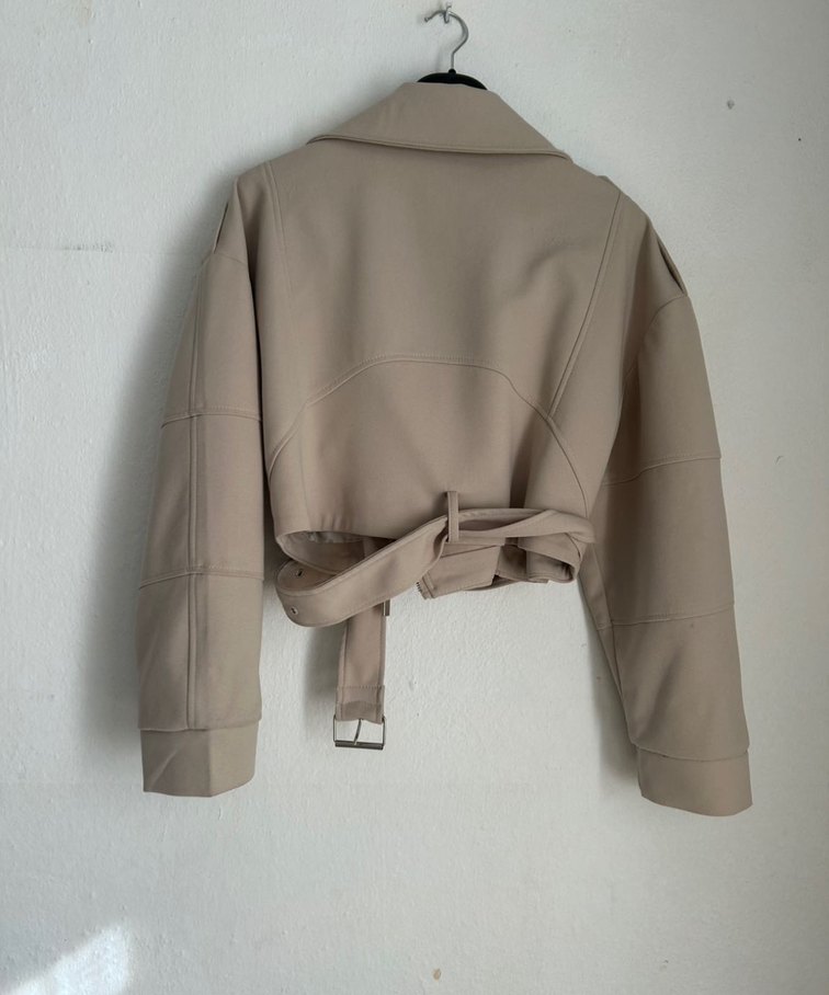 Bej Kemerli Kadın Deri Ceket - Görsel 2