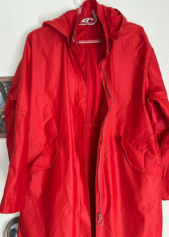 Kadın Kırmızı Midi Yağmurluk - Görsel 2