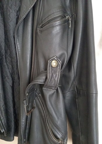 Kadın Siyah Deri Biker Ceket - Görsel 3