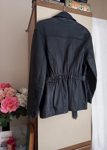 Kadın Siyah Deri Biker Ceket - Görsel 8
