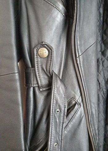 Kadın Siyah Deri Biker Ceket - Görsel 4