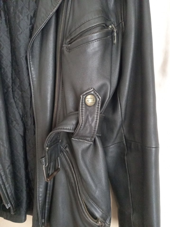 Kadın Siyah Deri Biker Ceket - Görsel 3