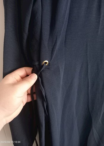 50 Beden lacivert Uzun Kollu Kemerli Kadın Elbise