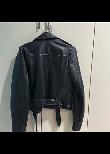 Kadın Siyah Deri Biker Ceket - Görsel 2