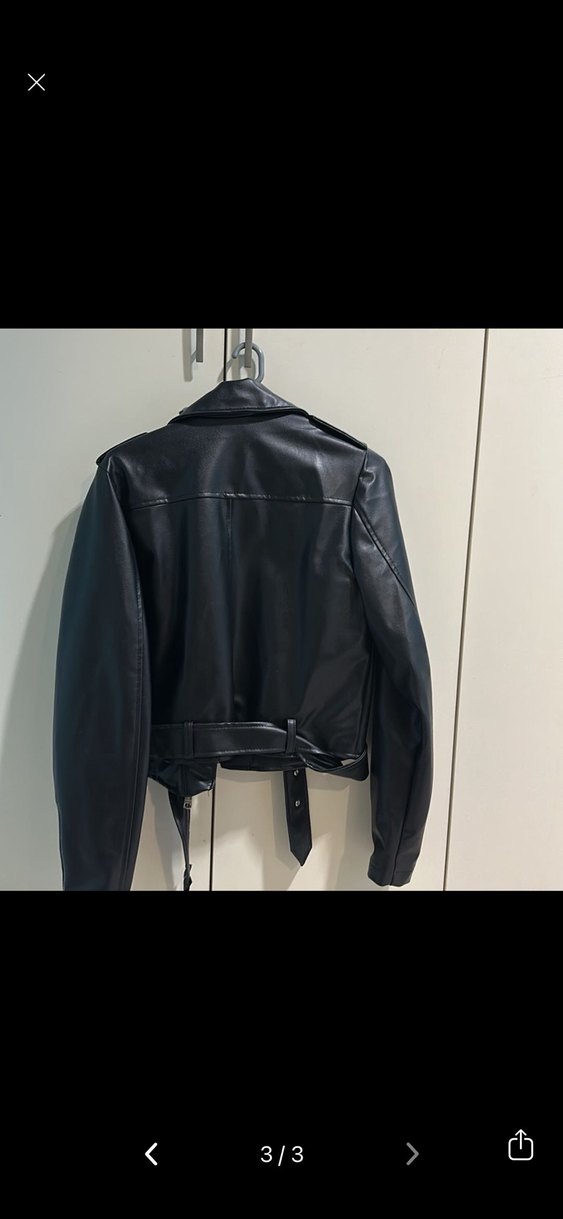 Kadın Siyah Deri Biker Ceket - Görsel 2