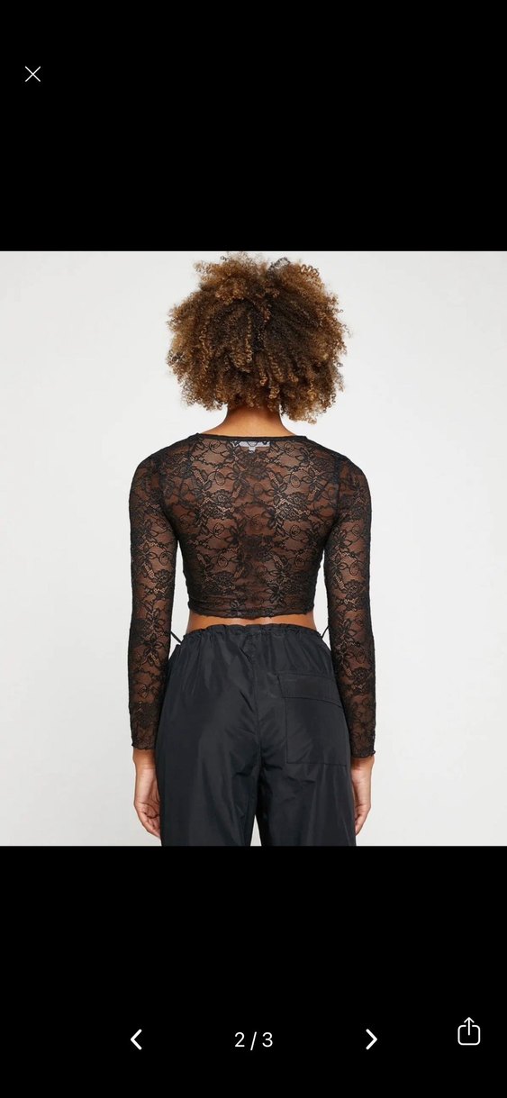 Siyah Dantel V Yaka Uzun Kollu Bluz - Görsel 2