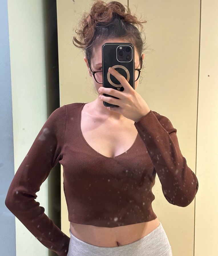 Kahverengi V Yaka Kadın Triko Bluz - Görsel 2