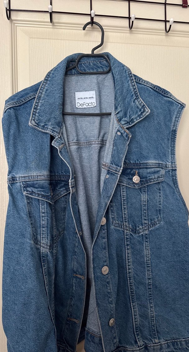 Düğmeli Mavi Denim Yelek - Görsel 2