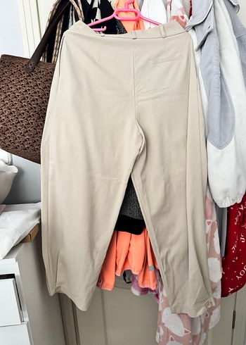 Bej Keten Düğmeli Kadın Kumaş Pantolon - Görsel 2