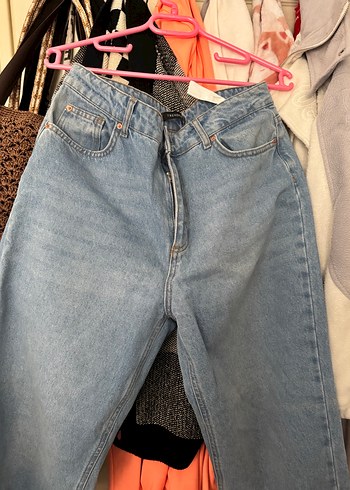 Kadın Mavi Bol Kesim Midi Boy Kot Pantolon - Görsel 2