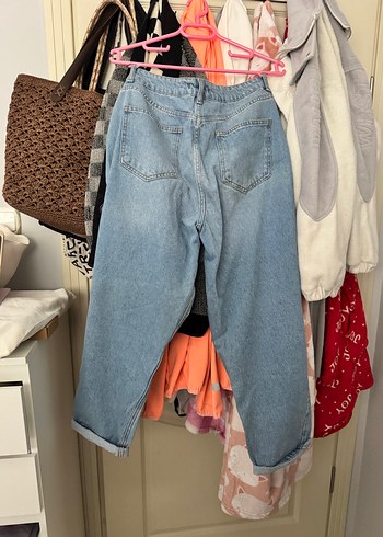 Kadın Mavi Bol Kesim Midi Boy Kot Pantolon - Görsel 3