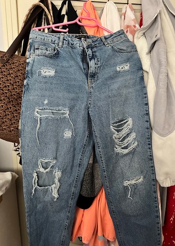 Gri Bağcıklı Yırtık Kadın Midi Boy Denim - Görsel 2