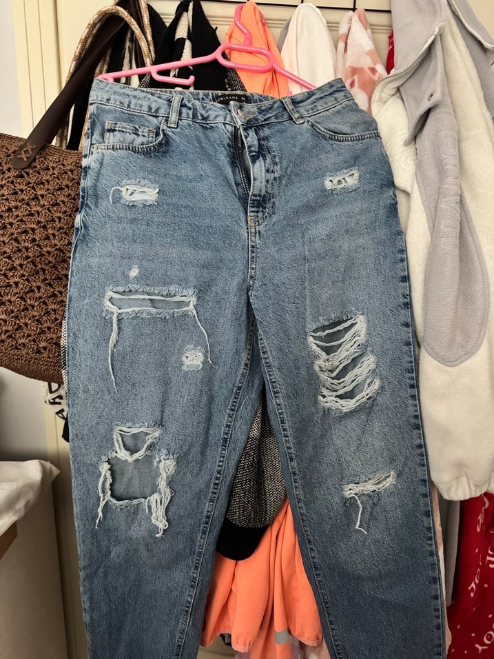 Gri Bağcıklı Yırtık Kadın Midi Boy Denim - Görsel 2