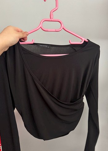 Siyah V Yaka Düğmeli Uzun Kollu Bluz - Görsel 3