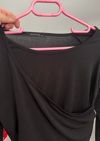 Siyah V Yaka Düğmeli Uzun Kollu Bluz - Görsel 2