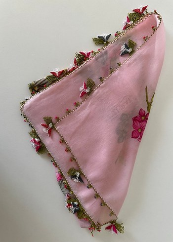 İğne motif İşlemeli Pembe Bohem Kadın eşarp