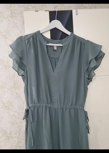 H&M yeşil V Yakalı Kemerli Midi Elbise