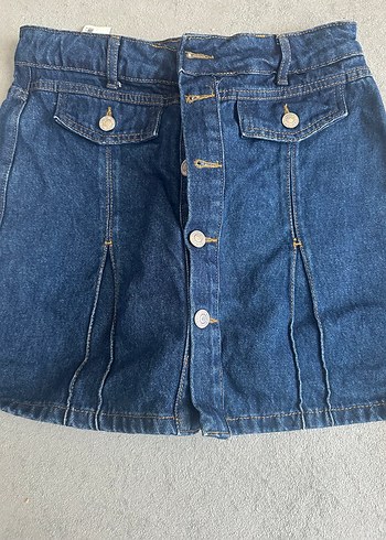Trenyolmilla Düğmeli Mavi Denim Mini Şort Etek