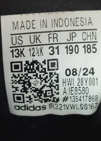 31 Beden Orjinal Adidas cloudfoam spor ayakkabı 31 numara