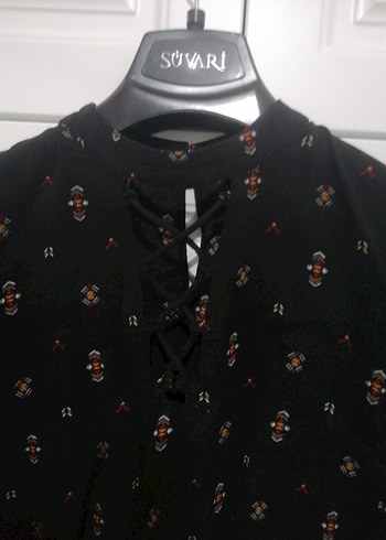 Düğmeli Uzun Kollu Siyah Mini Bluz - Görsel 2