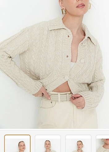 Taş rengi crop polo yaka hırka 