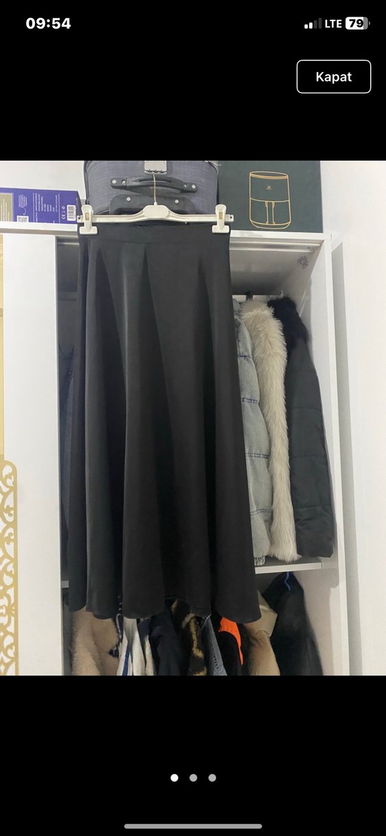 Saten Kloş Siyah Uzun Etek - Görsel 2