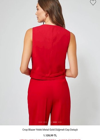 Kırmızı Crop Blazer Yelek Metal Düğmeli - Görsel 3