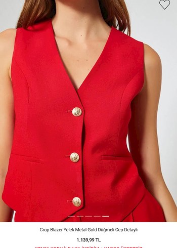 Kırmızı Crop Blazer Yelek Metal Düğmeli - Görsel 2