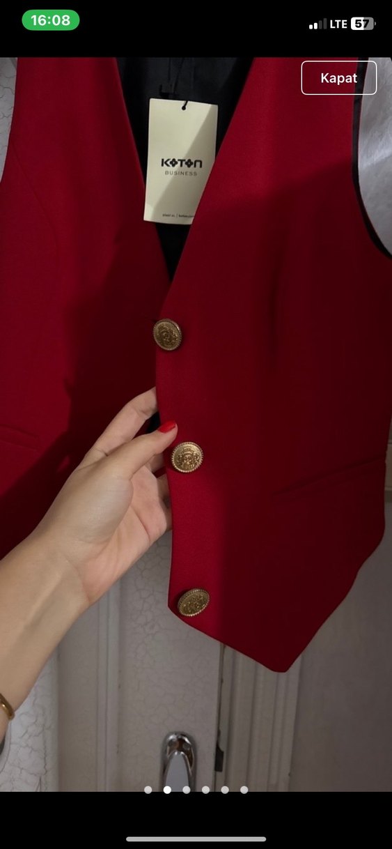 Kırmızı Crop Blazer Yelek Metal Düğmeli - Görsel 4