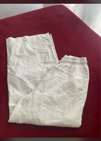 Kadın Beyaz Keten Rahat Kesim Pantolon - Görsel 2