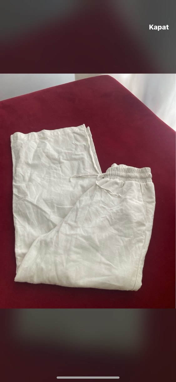 Kadın Beyaz Keten Rahat Kesim Pantolon - Görsel 2