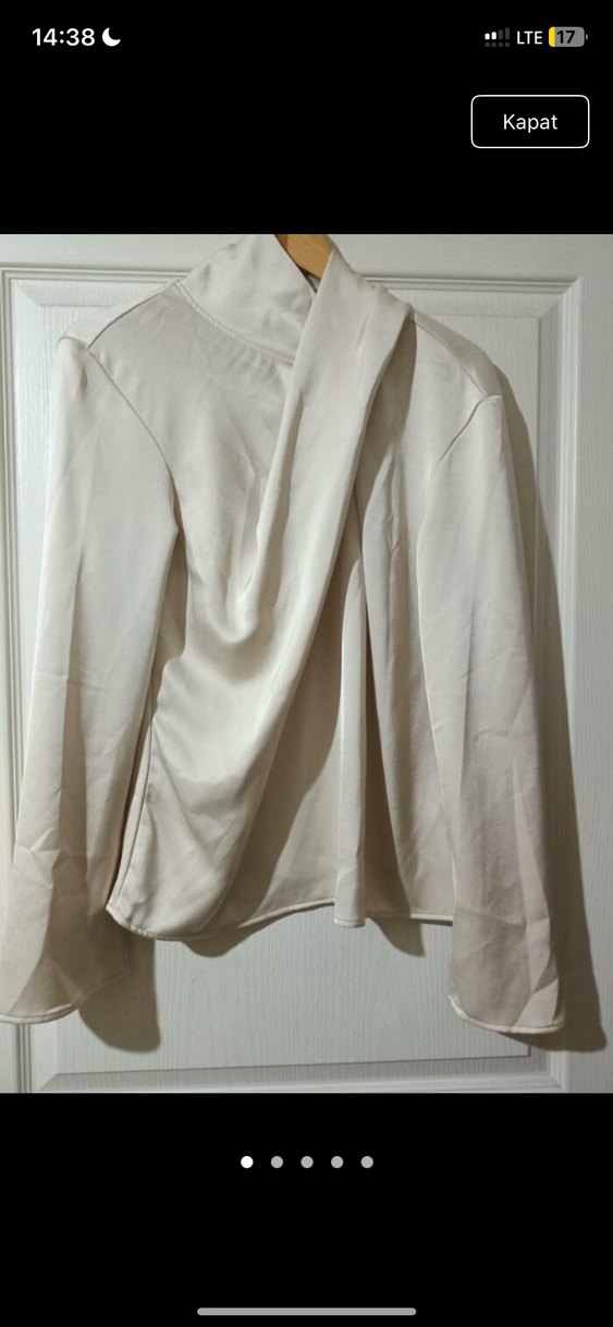 Bej Drapeli Uzun Kollu  Bluz - Görsel 2